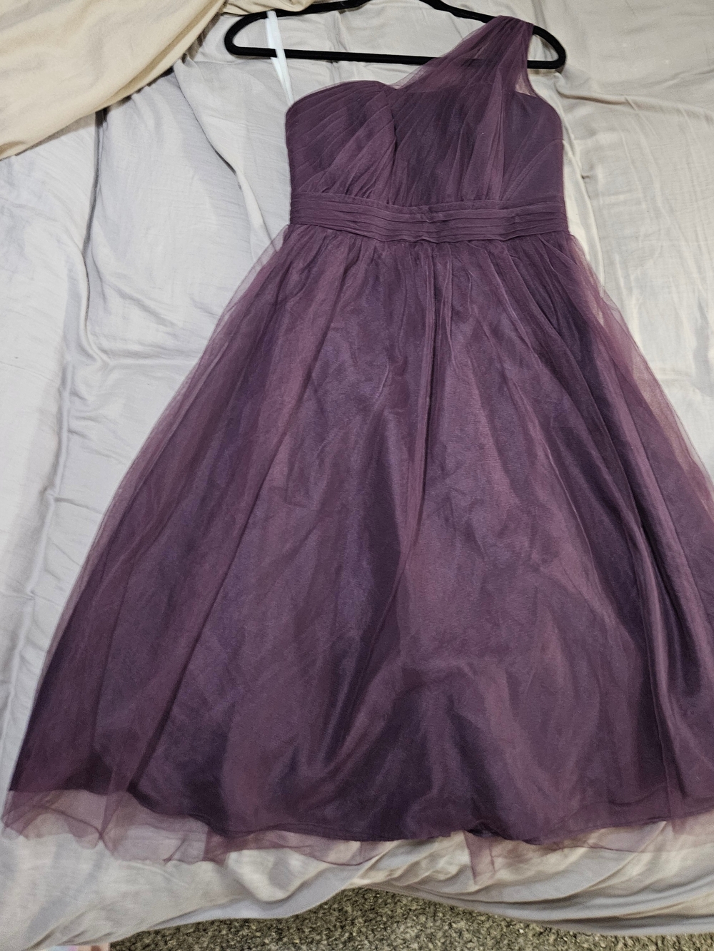 David’s Bridal Plum Purple One Shoulder Tulle Bridesmaid Homecoming Dress